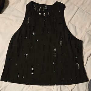 3X SHEIN Distressed Black Tank Top